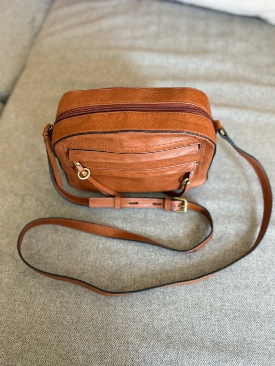 Lodis Cognac Brown Leather Crossbody Bag Adjustable Strap Vintage Texas Purse - Picture 4 of 16